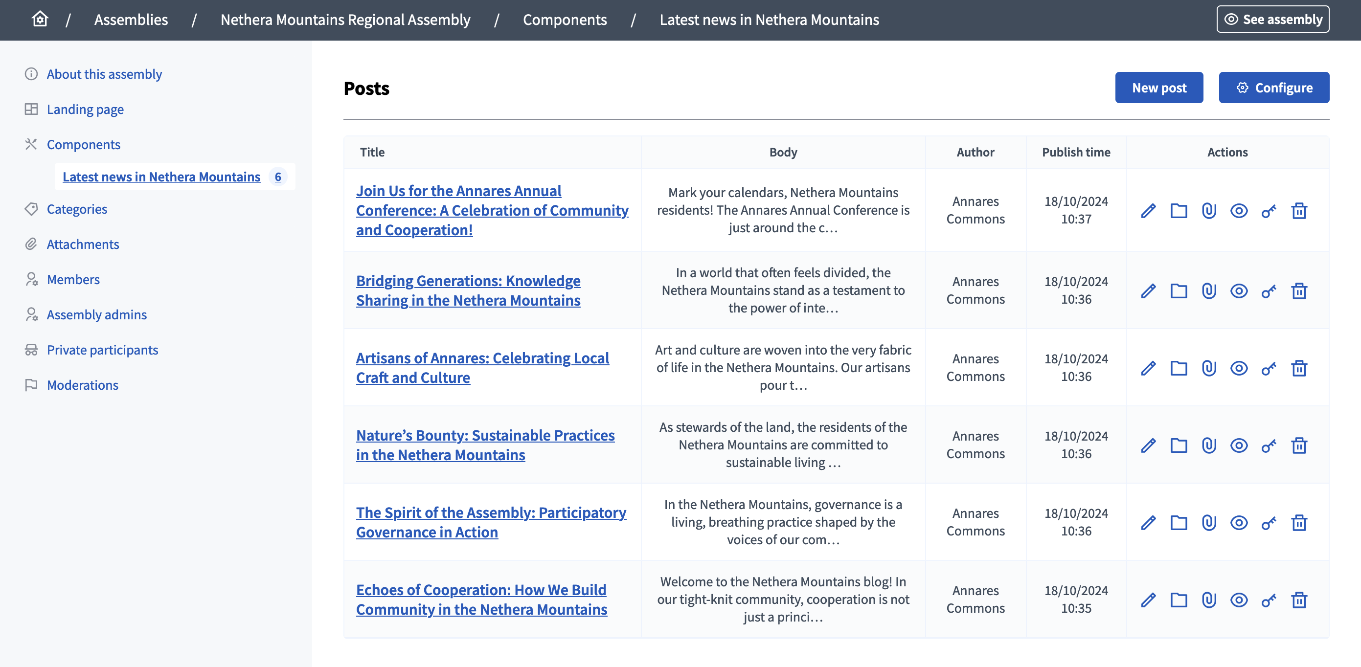 Beitragstabelle verwalten