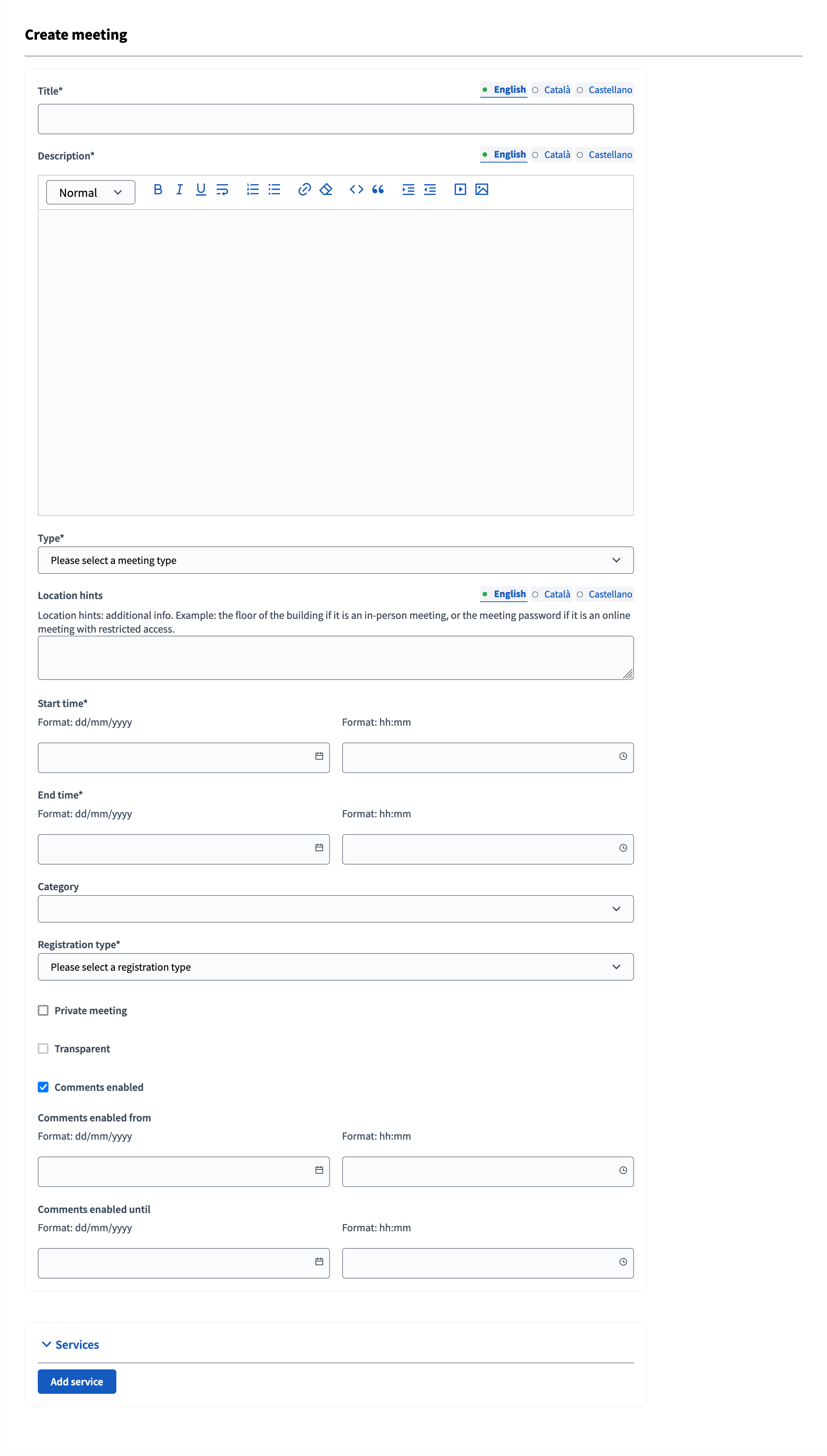Create a new meeting form (backend)