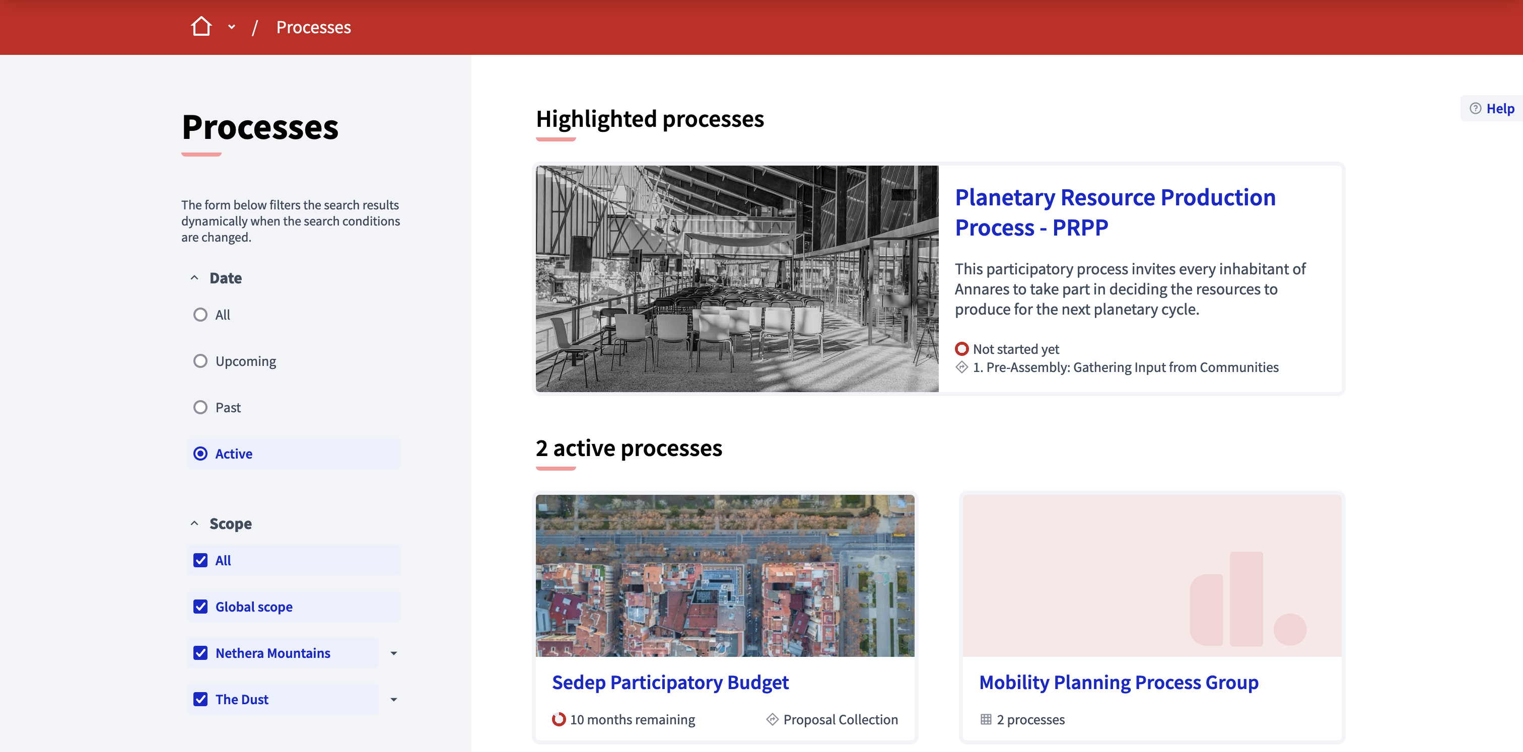 Processes scopes filtering