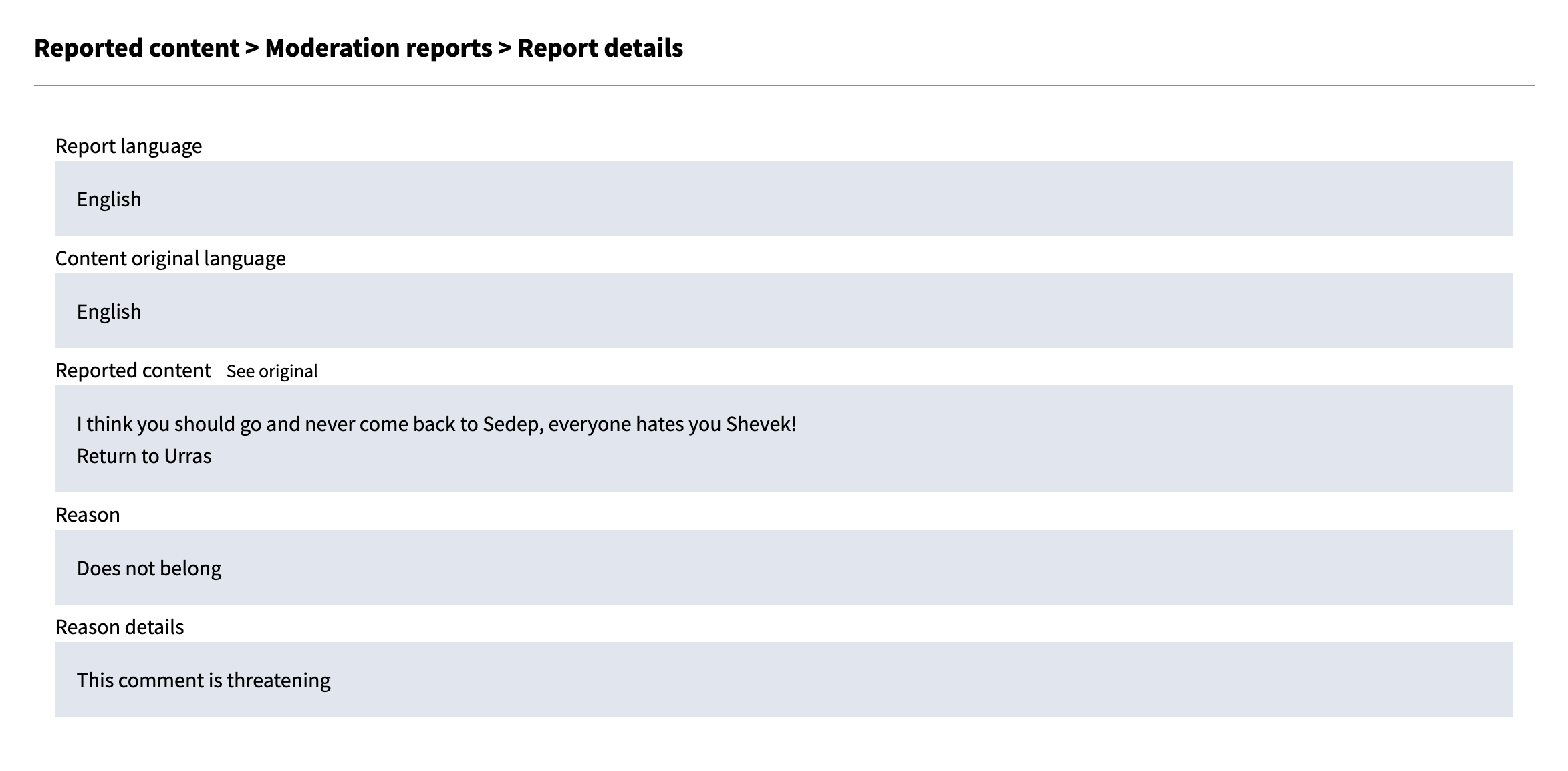 Panneau de modération globale pour le contenu