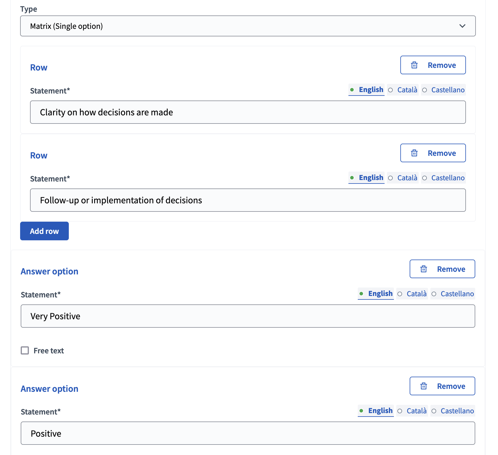 Matrix (Single option) type - backend